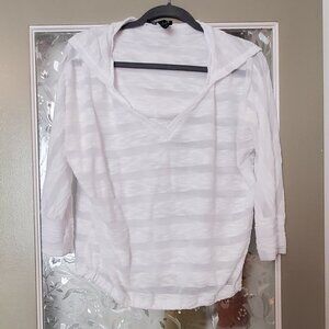 Like new white v neck blouse with a hood & elastic waist